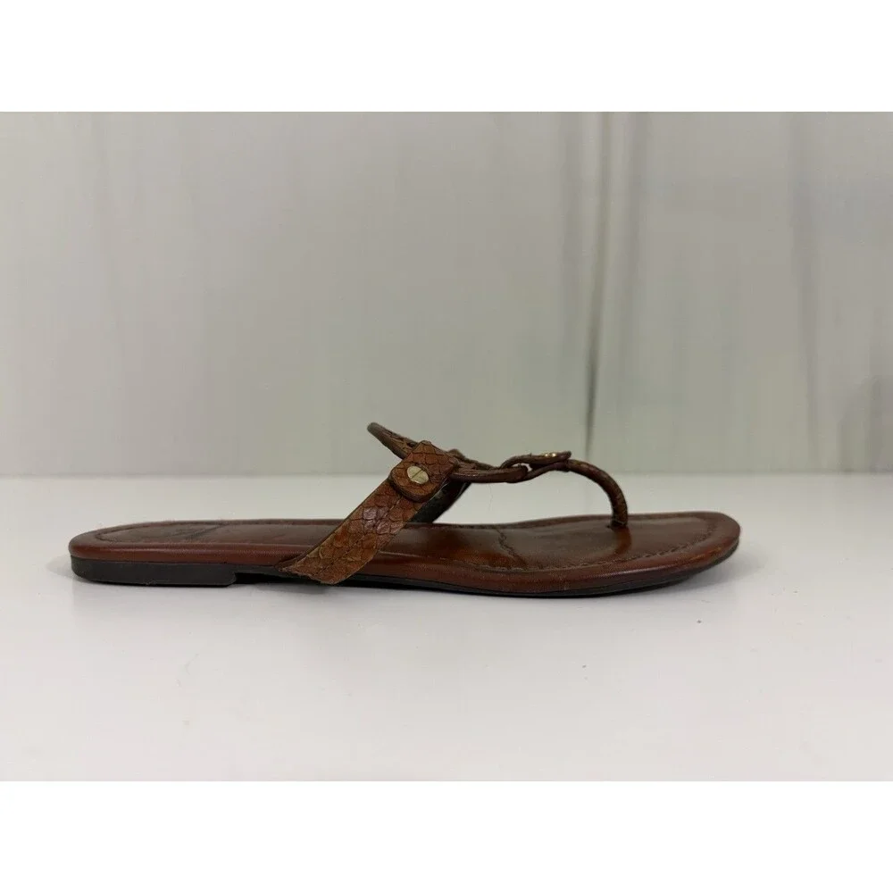 Tory Burch Miller Sandal Logo Brown Leather Model Off Duty Sz 7 M